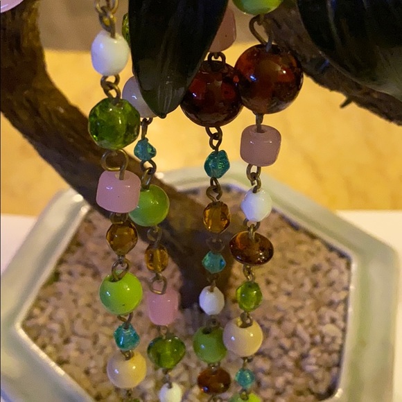 antique Jewelry - Antique multi color glass long necklace